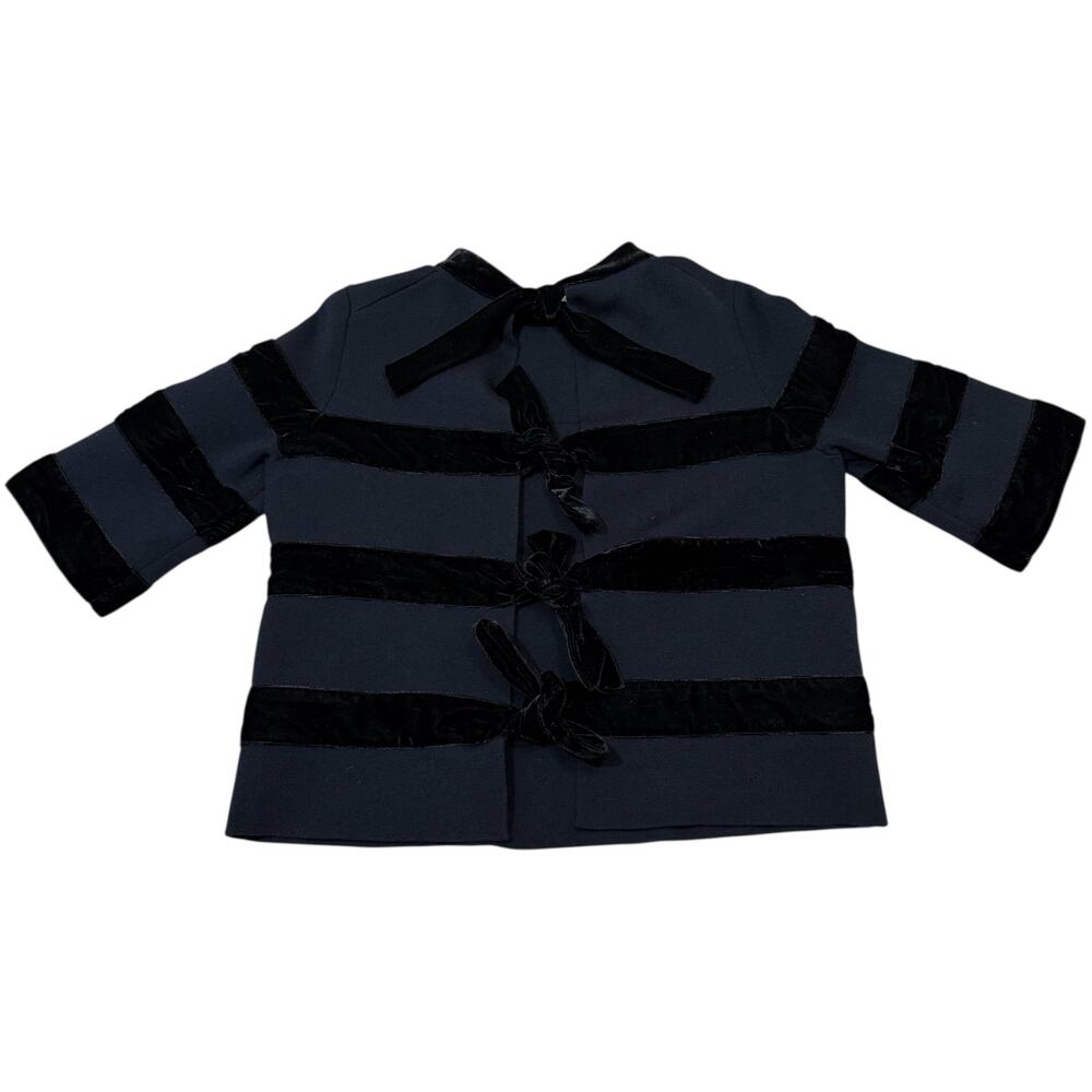 Maje Velvet Stripe Meline Knit Crop Top Open Back Navy Blue Size 2 / Medium - Picture 9 of 10